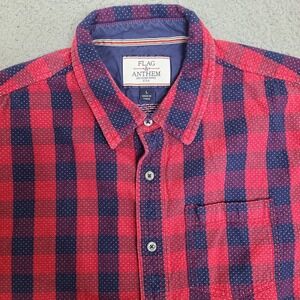 Flag & Anthem Shirt Mens‎ Large Red Blue Buffalo Check Plaid Polka Dot Textured